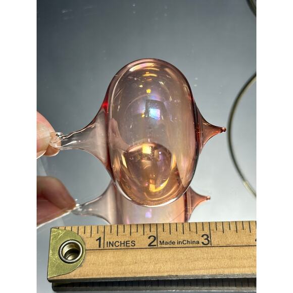 Hand Blown Iridescent Art Glass Christmas Ornaments Pink Cranberry Pair - Picture 4 of 6